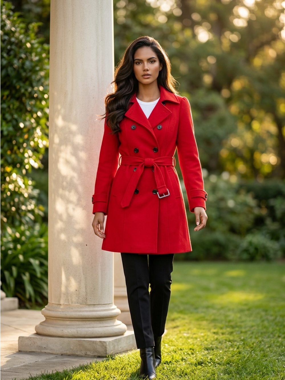 Scarlet Double-Breasted Trench Coat